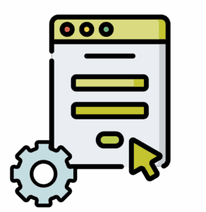 Icon depicting a form with a web pointer arrow and a gear next to it