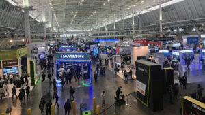 Photo of SLAS 2026 Expo floor showing a bustling tradeshow with high engagement
