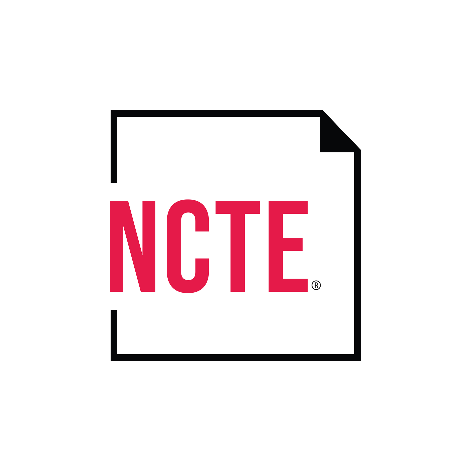The Primary Logo of NCTE is designed to be a clean, inclusive brand mark. The letters NCTE sit inside a symbol of a page frame. The page frame is an active visual related to the page of a book.